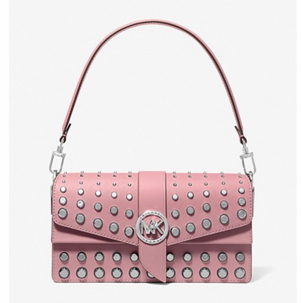 NWT MICHAEL KORS Greenwich Medium Studded Saffiano Leather Shoulder Bag.
